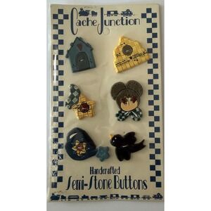 Cache Junction Handcrafted Semi Stone Buttons Set 6pc‎ Mixed Shapes Cottage N702